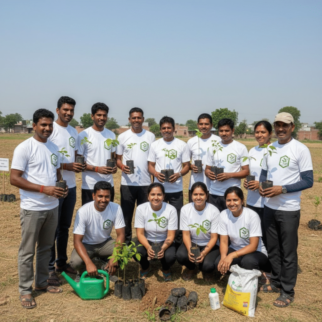 Volunteers planting saplings and delivering supplies — Mahakal Bheru Care Foundation.